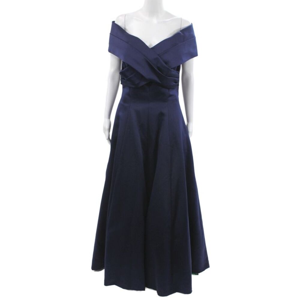Victor Costa Women A-Line Off the Shoulder Long Blue Dress Short Sleeve Size 12